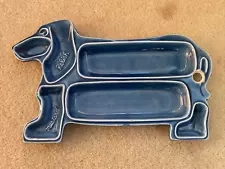 VINTAGE HOT DOG TRAY DISH DACHSHUND SAUSAGE DOG PICKLE MUSTARD RETRO