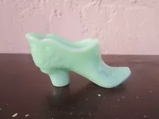 Jade Color Miniature Cut Glass Shoe Figurine For Sale!!!