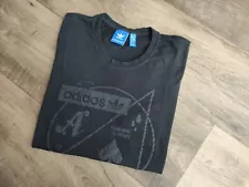 adidas Original Mens Black Print T-Shirt Large Size M(Small Jacket)