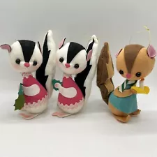 Vintage Japan Foam/Felt Christmas Ornaments Squirrel & 2 Skunk Kitsch Animal MCM