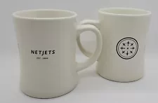 Pair Of 2 New NETJETS Private Jet Service Coffee Mugs, 14 Ounces, Diner Style