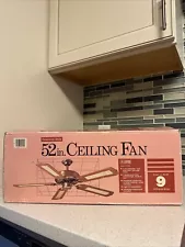 NEW Kmart Vintage Antique Brass w/Oak & Cane Blades 52" Ceiling Fan NOS!