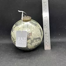 RAZ Imports Christmas Ball Ornament Antique Look 4” Silver NEW With Tag