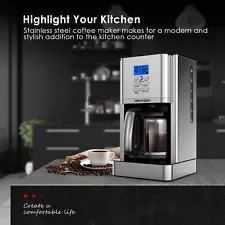 Coffee Maker Programmable Drip Coffee Machine 12 Cup Compact Stainless Steel