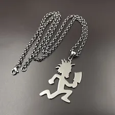 Mens Hatchetman Charm Juggalo Pendant Necklace Stainless steel Rolo Chain 24''