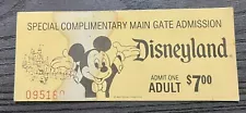 Vintage Disneyland Complimentary Main Gate Admission Ticket