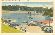 NORRIS LAKE 1940 Postcard BOAT DOCK at DAM, Tenn.TN Vintage LINEN CARD