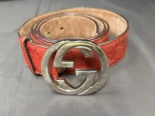 Gucci Mens Interlocking G Logo Belt 114984 Red Guccissima Leather Size 105 (42)