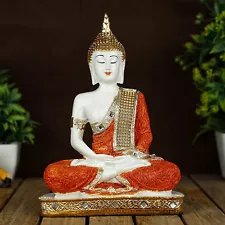 Traditional Buddha Statue color Orange & White & Glossy for Home Decor