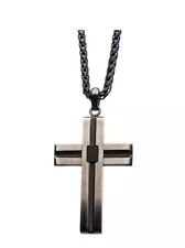 INOX Mens Stainless Steel and Black IP Antique Cross Pendant 24 inch Necklace