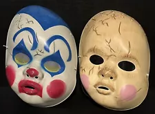 Lot Of 2 Creepy Scary Doll Plastic Adult Masks 2011 Disguise ***READ