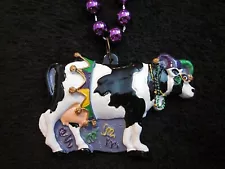 MARDI GRAS DRESSED "HOLSTEIN COW" MARDI GRAS NECKLACE BEAD MILK ANIMAL (B261)