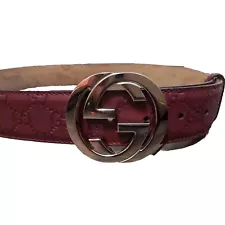 Gucci Red Leather GG Guccissima Interlocking G Logo Belt 95 38 $595.00