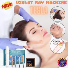 Neon Portable Violet Ray Hi-Frequency Plasma Tesla Machine Electrodes Skin Heal