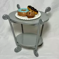 American Girl Bistro Cafe Serving Cart / Table 6.5” Silver With Donuts