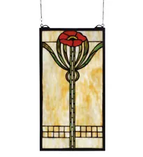 COLLECTIBLE, PARKER POPPY STAINED AND LEADED GLASS WINDOW, ARTS & CRAFTS STYLE