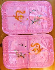 Set X 2 Embroidered Chinese Dragon silk satin hot pink PILLOW SHAM Cover 26"x17"