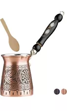 12 Oz Copper Turkish Greek Arabic Coffee Pot With Wooden Handle 4 Servings Cez