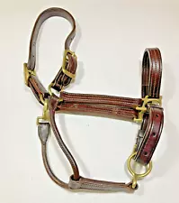 SMARTPAK LEATHER HORSE HALTER - HAVANNA BROWN - TRIPLE STITCH - BRASS HARDWARE