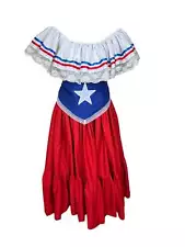 Puerto Rican Traditional Wide Red Dress Flag Style