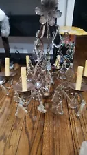 Vintage Victorian Repro Metal Chandelier With Large Crystals