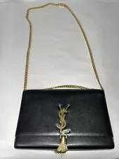 Saint Laurent Classic Monogram Tassel Chain Wallet Leather Black