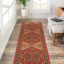 Custom Size Hallway Runner Rug Non Slip Rubber Back RED Traditional Oriental