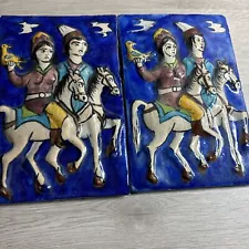 Lot Of Two Antique Glazed Decorative Tiles