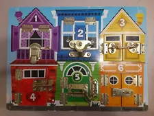 Melissa & Doug Latches Board Wood Activity Numbered Doors Locks/Latch Pre-Owned