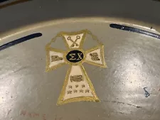 1950s Sigma Chi Fraternity Folk Art metal beer tray handpainted badge