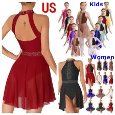 US Womens Girls Lyrical Dance Dress Modern Performance Dress Costume Dancewear