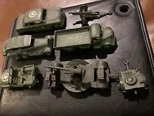 7x VINTAGE DINKY MILITARY ARMY TOY VEHICLE LOT SEDAN TANKS TRUCK CAR MECCANO EX+