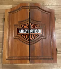 Harley-Davidson Bar & Shield Logo Dart Board Wood Cabinet -No Board