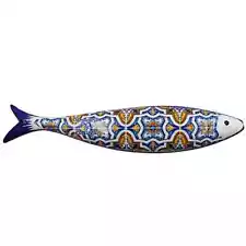 Blue and Orange Tile Azulejo Decorative Ceramic Portuguese Sardine