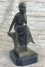 Handcrafted Detailed Woman Solid Bronze Sculpture Home Garden Decoration Deco