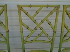 Rare 4 Set Fretwork Dining Chairs Daystrom Faux Bamboo Regency Chippendale Four