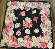 Gorgeous Pink And Black Silk Floral Scarf Hiroko For Dozo 35” Square Japan