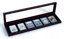 Lighthouse Wood Display Box For 6 Certified Coin Slabs w/ Glass Lid Top Quality