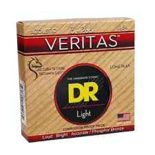 Three sets of DR VTA-12 Veritas Ph Bronze Acoustic Guitar Strings; 3-Pack 12-54