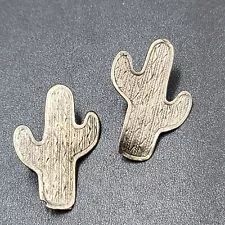 New ListingVintage Saguaro Cactus Pierced Earrings Silver tone Stamped Metal Drop 1 5/8"