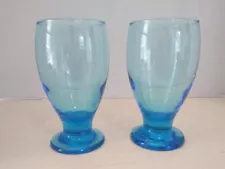 2 NEW Cristar Sky Blue Water Goblets Footed 12 oz Drinking Glasses BLUE DRINKING