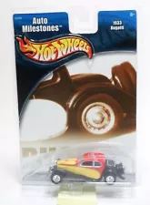 HOT WHEELS AUTO MILESTONES 1933 BUGATTI IN RED & YELLOW WITH BLACK FENDERS