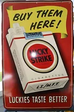 24"×15 1/2", Lucky Strike, Embossed Cigarette Sign. Tin Tacker.