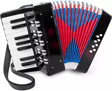 Accordion 17 Keys Piano Accordion for Kids 8 Bass with Straps 17-Key Black