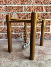 Vintage Swinging Wonder Newton Cradle Newtonian Demonstrator Wood Base