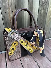 SALE! GENUINE TOOLED LEATHER COWHIDE SUNFLOWER CONCEAL CARRY BAG PURSE BELT