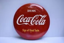 1950s Original Coca Cola Red 12" Round Metal Button Sign