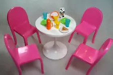 Barbie Table Chairs Plastic Dollhouse Dining Room Restaurant Cafe Lot Playset