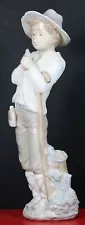 NAO by Lladro Young Boy Holding Bird with walking stick. Spain, 10.5" Tall