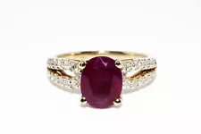 $6,800 14K GOLD 3.29CT GGT CERT NATURAL BURMA RUBY & DIAMOND COCKTAIL RING